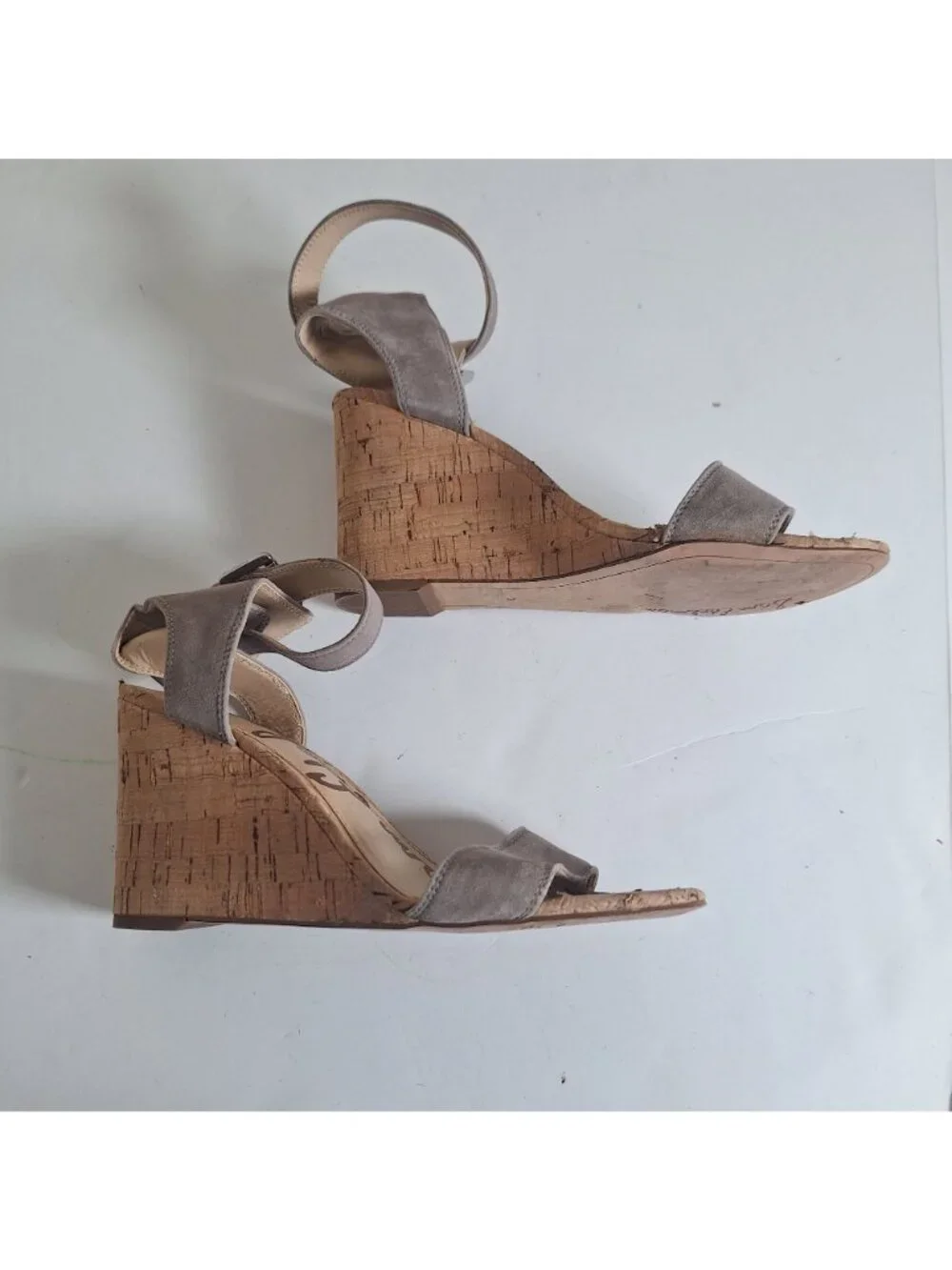 Sam Edelman Willow Gray Suede Cork Wedge Ankle Strap Sandals size 7.5